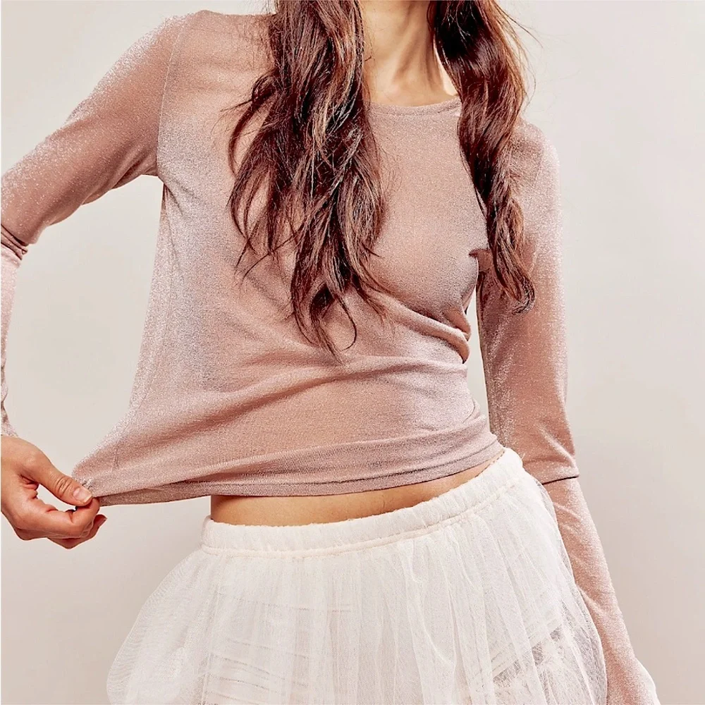 Free People Mesh Sparkly Sheer Top